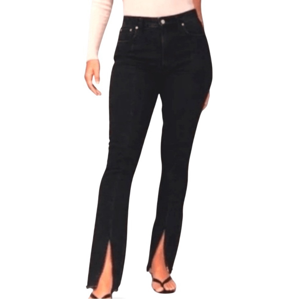 ABERCROMBIE & FITCH JEANS Curve Love THE SKINNY HIGH RISE BLACK Split Hem 27-4R